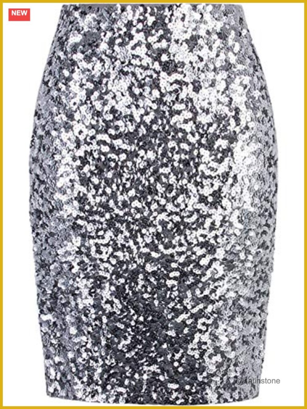 Sequin Midi Pencil Skirt with High Waist and Side Slit for Party